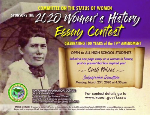 Kaua‘i Committee on the Status of Women announces 2020 Women’s History Essay Contest Essay